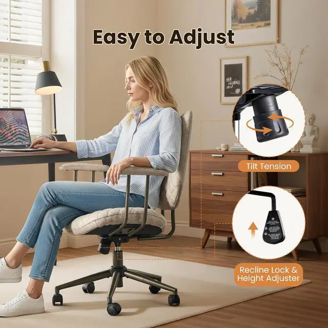Alt view image 5 of 6 - Home Office Desk Chair, Modern Sleek Office Chair with Adjustable Lumbar Support, Adjustable Height Executive Task Chair with 360 Rolling Swivel for Meeting Study Room(Mid Back, Beige)