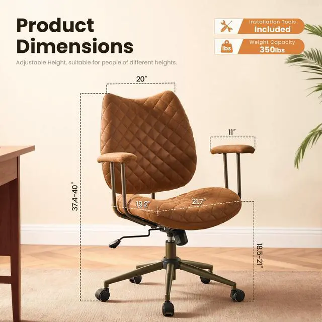 Alt view image 2 of 6 - Home Office Desk Chair, Modern Sleek Office Chair with Adjustable Lumbar Support, Adjustable Height Executive Task Chair with 360 Rolling Swivel for Meeting Study Room(Mid Back,Light Brown)