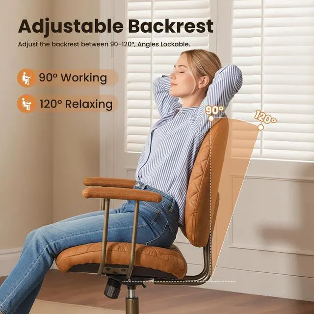 Alt view image 4 of 6 - Home Office Desk Chair, Modern Sleek Office Chair with Adjustable Lumbar Support, Adjustable Height Executive Task Chair with 360 Rolling Swivel for Meeting Study Room(Mid Back,Light Brown)