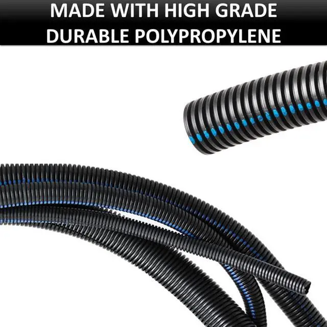 Alt view image 4 of 4 - Flame Retardant Split Wire Loom Tubing 1-1/2 Inch 50 Ft Long - Black Self-Extinguishing Wire Conduit Cover for Cords - Corrugated Tubing and Protector Durable Polypropylene