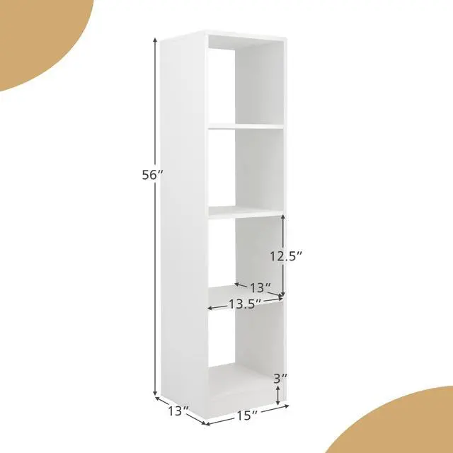 Alt view image 3 of 6 - 4 Cube Vertical Bookcase Set of 2, 56 Tall Narrow Freestanding Bookshelf with Anti-toppling Fittings, 5-Tier Cube Storage Organizer Display Shelf for Living Room, Study or Bedroom (2, White)