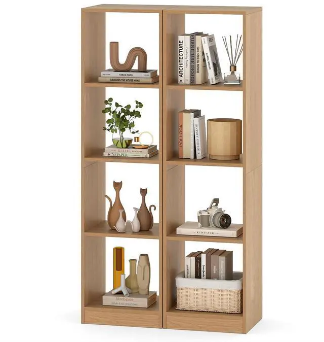 Main image of 4 Cube Vertical Bookcase Set of 2, 56 Tall Narrow Freestanding Bookshelf with Anti-toppling Fittings, 5-Tier Cube Storage Organizer Display Shelf for Living Room, Study or Bedroom (2, Natural)