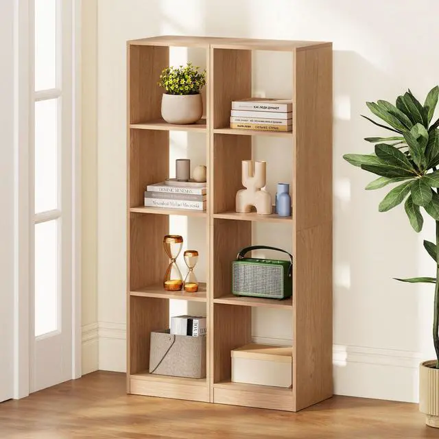 Alt view image 5 of 6 - 4 Cube Vertical Bookcase Set of 2, 56 Tall Narrow Freestanding Bookshelf with Anti-toppling Fittings, 5-Tier Cube Storage Organizer Display Shelf for Living Room, Study or Bedroom (2, Natural)