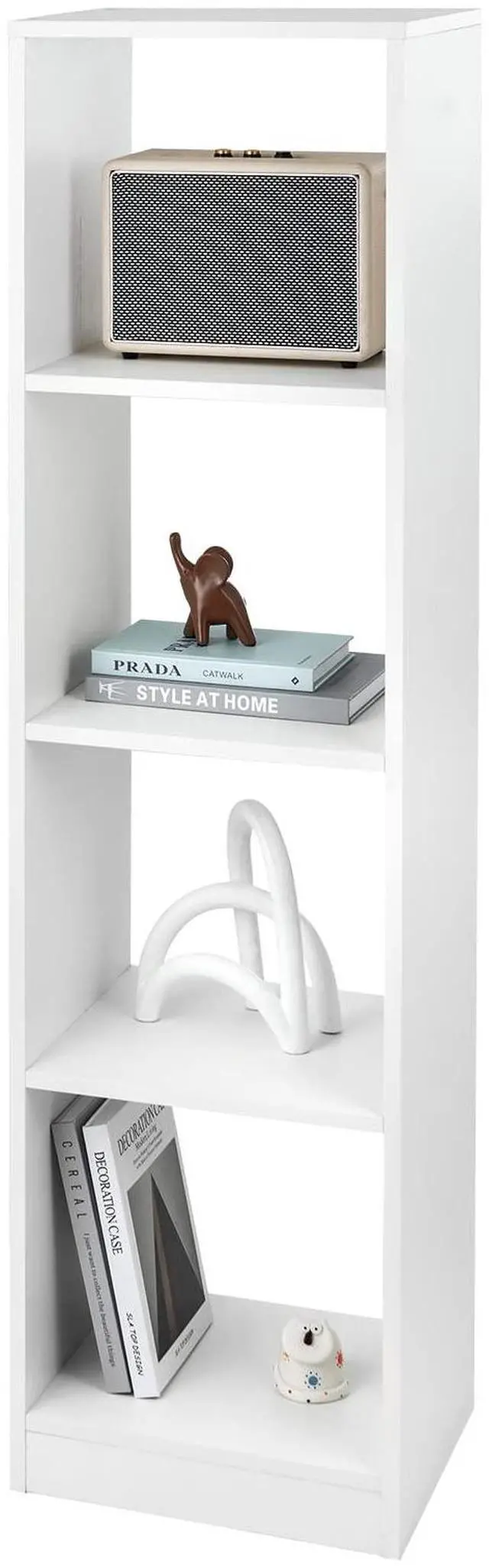 Main image of 4 Cube Vertical Bookcase, 56 Tall Narrow Freestanding Bookshelf with Anti-toppling Fittings, 5-Tier Cube Storage Organizer Display Shelf for Living Room, Study or Bedroom (1, White)