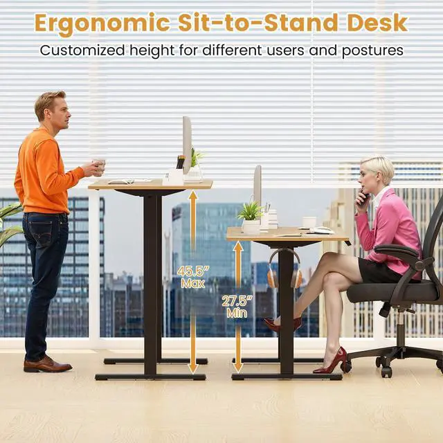 Alt view image 4 of 6 - Electric Standing Desk Frame, Height Adjustable Computer Desk Base with LED Display & 2 Memory Positions, Ergonomic Home Office Sit Stand Desk Legs for 40"-48" Tabletop (Black)