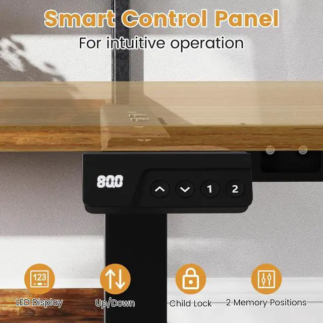 Alt view image 5 of 6 - Electric Standing Desk Frame, Height Adjustable Computer Desk Base with LED Display & 2 Memory Positions, Ergonomic Home Office Sit Stand Desk Legs for 40"-48" Tabletop (Black)