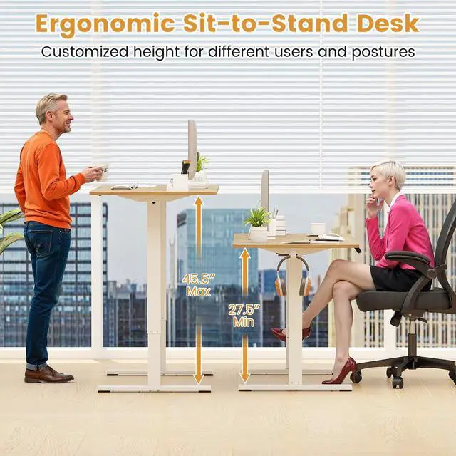 Alt view image 4 of 6 - Electric Standing Desk Frame, Height Adjustable Computer Desk Base with LED Display & 2 Memory Positions, Ergonomic Home Office Sit Stand Desk Legs for 40"-48" Tabletop (White)