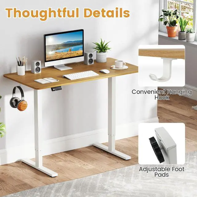 Alt view image 6 of 6 - Electric Standing Desk Frame, Height Adjustable Computer Desk Base with LED Display & 2 Memory Positions, Ergonomic Home Office Sit Stand Desk Legs for 40"-48" Tabletop (White)