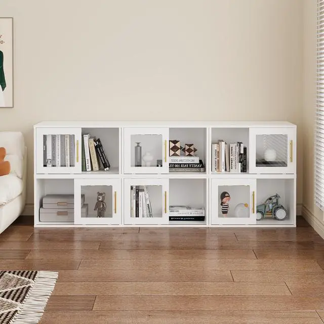 Alt view image 3 of 6 - Cube Storage Organizer with Acrylic Door, White Stackable Bookshelf, Modular Cubby Storage System, Cubby Organizer Wooden Display Shelf for Closet, Living Room, Bedroom, Apartment, Dorm