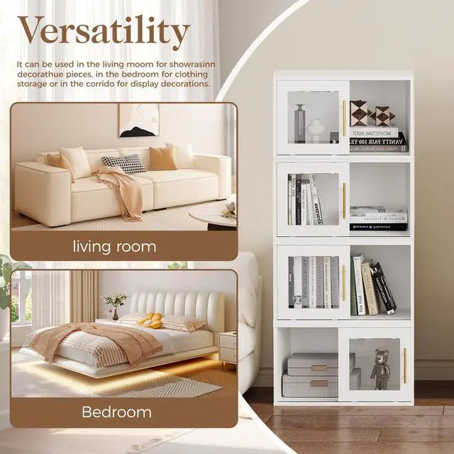 Alt view image 6 of 6 - Cube Storage Organizer with Acrylic Door, White Stackable Bookshelf, Modular Cubby Storage System, Cubby Organizer Wooden Display Shelf for Closet, Living Room, Bedroom, Apartment, Dorm