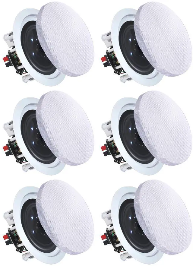 Main image of Set of 6 6.5 Inch 8 Ohm 200 Watts Ceiling Speakers, Flush Mount in-Wall in-Ceiling 2-Way Mid Bass Woofer Speakers Titanium Dome Tweeter - Perfect for Office, Kitchen, Living Room