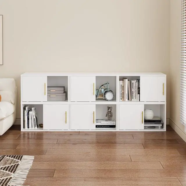Alt view image 3 of 6 - Cube Storage Organizer with Sliding Door, White Stackable Bookshelf, Modular Cubby Storage System, Wooden Display Shelf for Small Space, Closet, Living Room, Bedroom, Apartment, Dorm