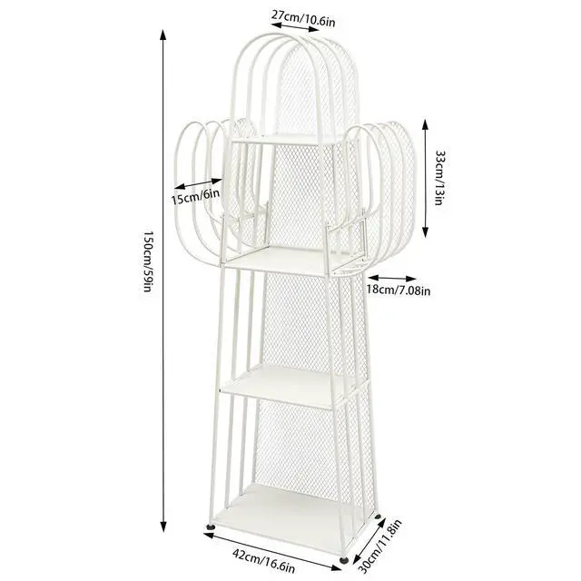 Alt view image 2 of 6 - 4-Tier Freestanding Ladder Bookshelf, Iron Cactus Bookcase Storage Organizer, Ladder Corner Bookcase for Living Room, Bedroom (White)