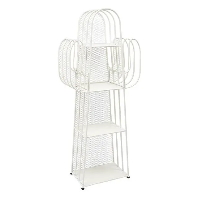 Alt view image 4 of 6 - 4-Tier Freestanding Ladder Bookshelf, Iron Cactus Bookcase Storage Organizer, Ladder Corner Bookcase for Living Room, Bedroom (White)