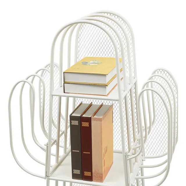 Alt view image 5 of 6 - 4-Tier Freestanding Ladder Bookshelf, Iron Cactus Bookcase Storage Organizer, Ladder Corner Bookcase for Living Room, Bedroom (White)