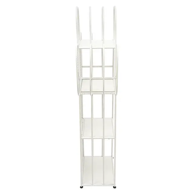Alt view image 6 of 6 - 4-Tier Freestanding Ladder Bookshelf, Iron Cactus Bookcase Storage Organizer, Ladder Corner Bookcase for Living Room, Bedroom (White)