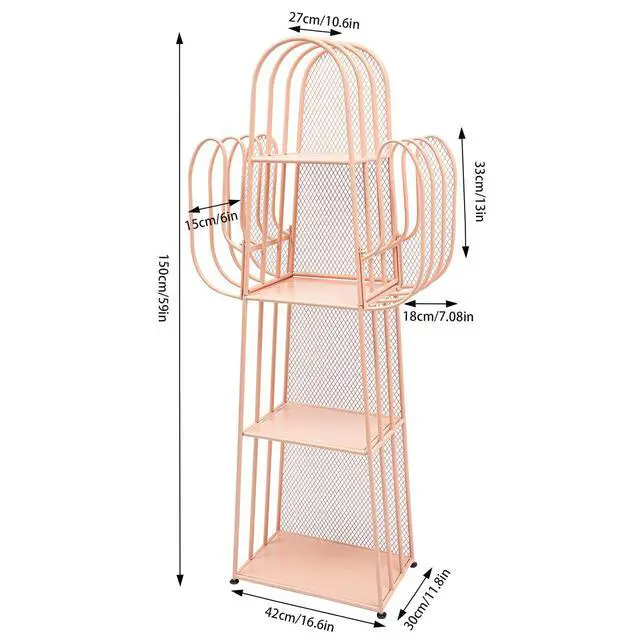 Alt view image 2 of 6 - 4-Tier Freestanding Ladder Bookshelf, Iron Cactus Bookcase Storage Organizer, Ladder Corner Bookcase for Living Room, Bedroom (Pink)