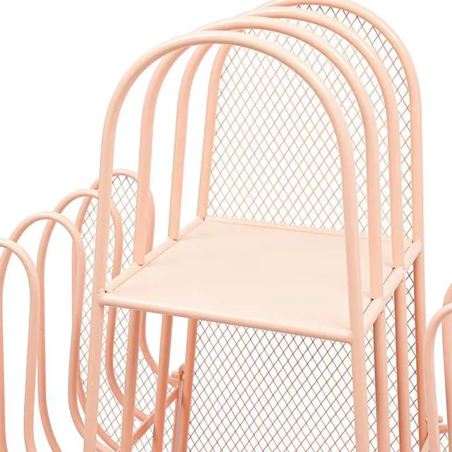 Alt view image 4 of 6 - 4-Tier Freestanding Ladder Bookshelf, Iron Cactus Bookcase Storage Organizer, Ladder Corner Bookcase for Living Room, Bedroom (Pink)