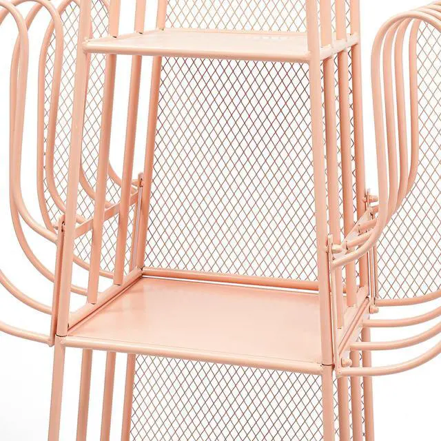 Alt view image 5 of 6 - 4-Tier Freestanding Ladder Bookshelf, Iron Cactus Bookcase Storage Organizer, Ladder Corner Bookcase for Living Room, Bedroom (Pink)