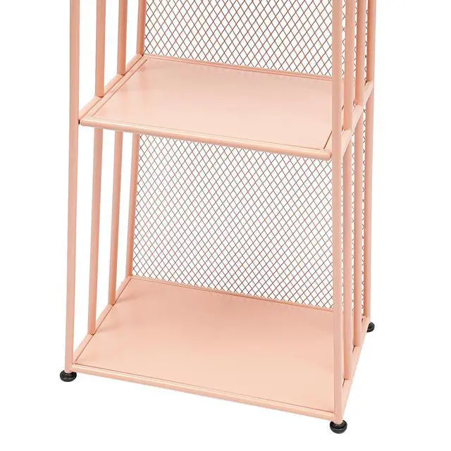 Alt view image 6 of 6 - 4-Tier Freestanding Ladder Bookshelf, Iron Cactus Bookcase Storage Organizer, Ladder Corner Bookcase for Living Room, Bedroom (Pink)