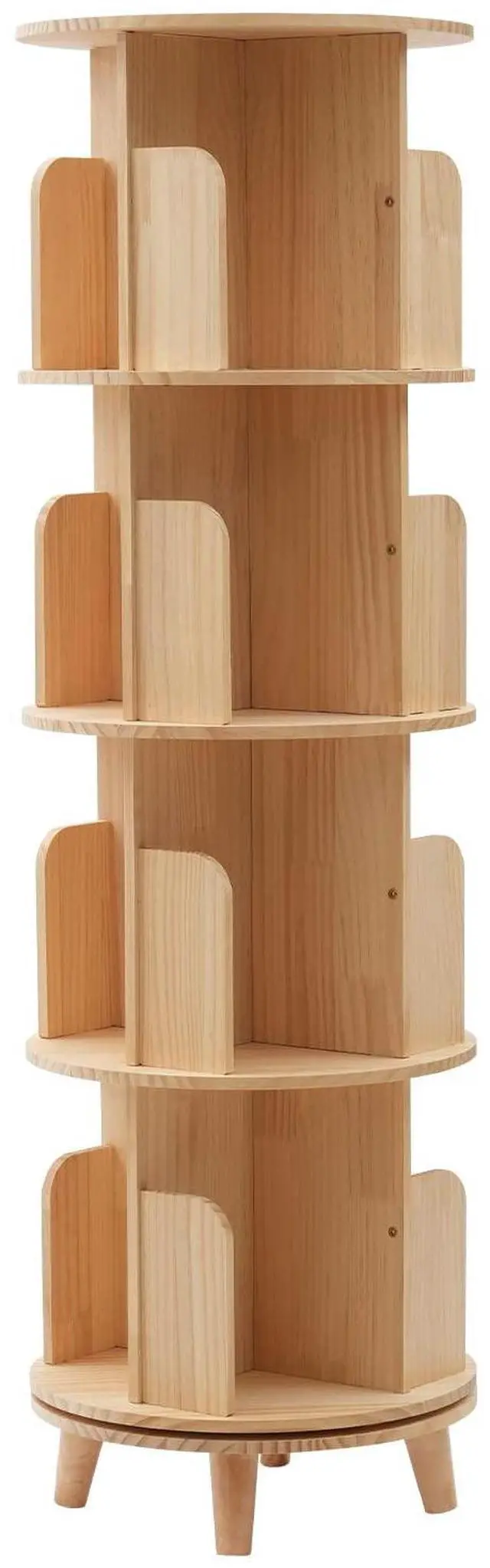Main image of 4 Tier Wooden Rotating Bookshelf 360 Display Floor FreeStanding Bookcase Book Storage Rotating Rack Multi-Functional Bookshelf Organizer for Adults Study Room Living Room