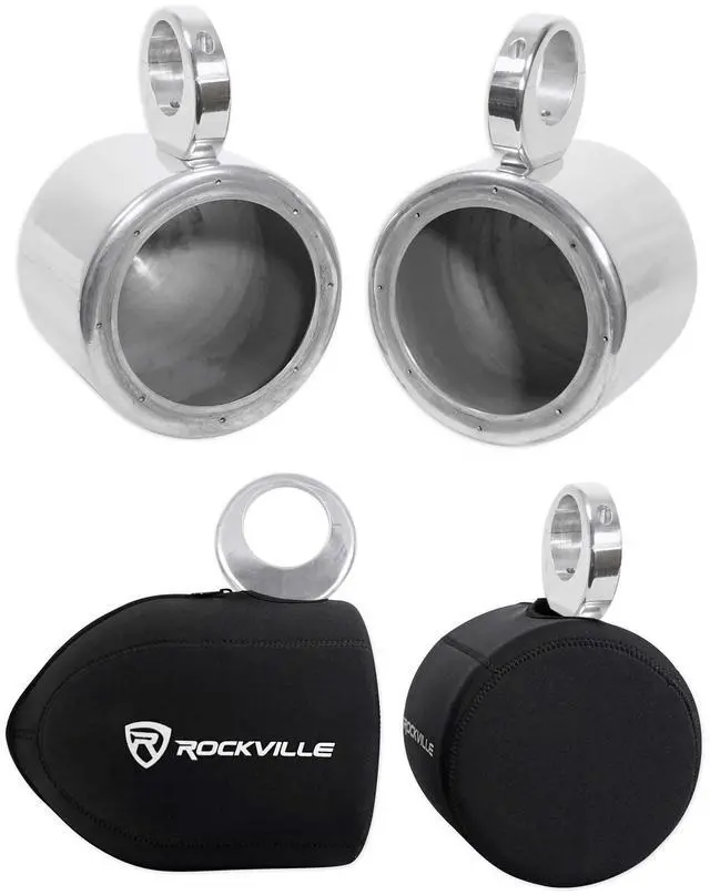 Main image of MAC65S Bundle: (2) Polished Aluminum 6.5" Wakeboard Tower Speaker Pods, (2) RWBC Neoprene Protective Covers for Marine Tower Speakers, 4-Items