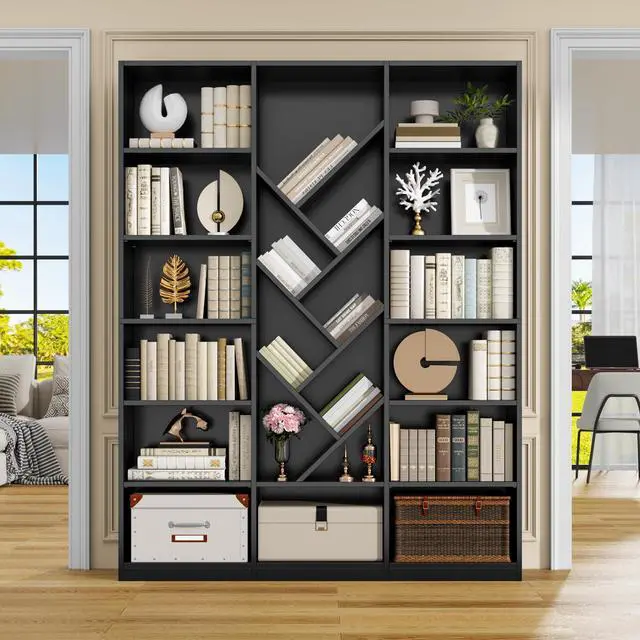 Main image of 71" Tall Bookshelf, 6-Tier Floor Standing Bookcase with Adjustable Shelves, Wide Open Square Storage, Modern Display Organizer for Home Office, Living Room, Bedroom, Study, Black