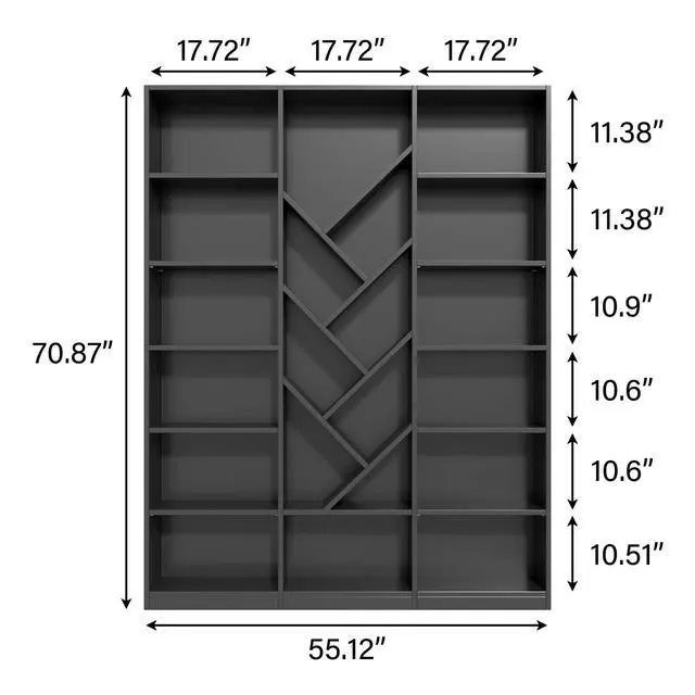 Alt view image 2 of 6 - 71" Tall Bookshelf, 6-Tier Floor Standing Bookcase with Adjustable Shelves, Wide Open Square Storage, Modern Display Organizer for Home Office, Living Room, Bedroom, Study, Black