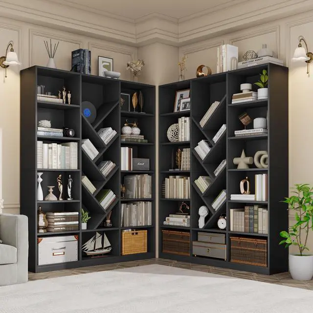Alt view image 6 of 6 - 71" Tall Bookshelf, 6-Tier Floor Standing Bookcase with Adjustable Shelves, Wide Open Square Storage, Modern Display Organizer for Home Office, Living Room, Bedroom, Study, Black