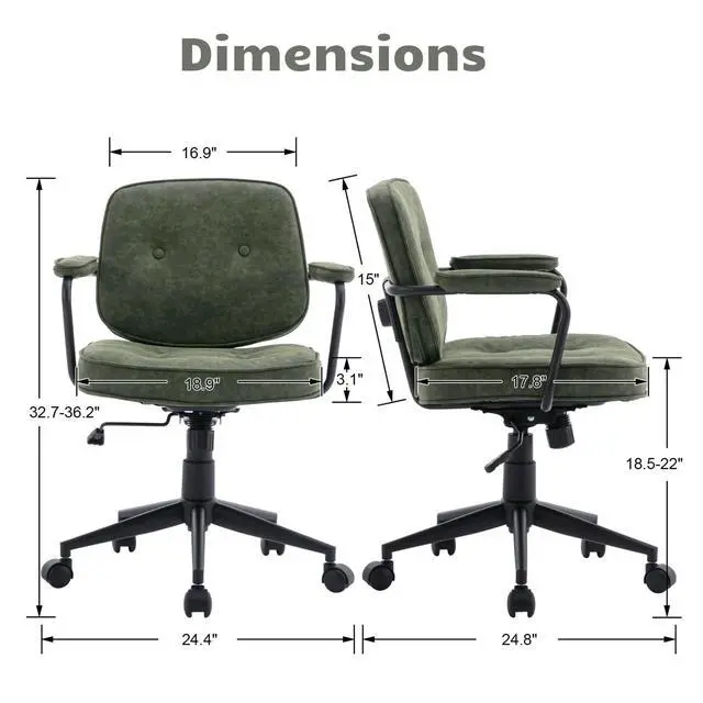 Alt view image 2 of 6 - Modern Armless Desk Chairs Set of 1, Swivel Computer Task Chair with Wheels and Armrests, PU Leather Adjustable Office Chair with Backrest for Home Base, Green