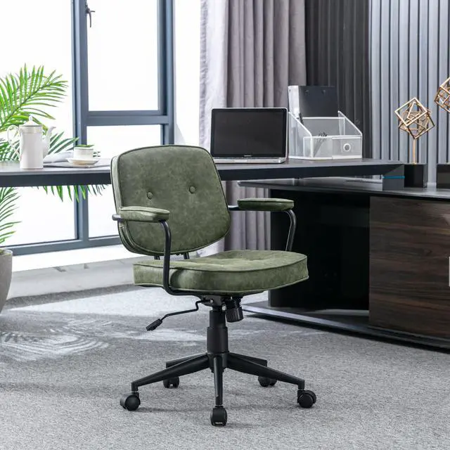 Alt view image 3 of 6 - Modern Armless Desk Chairs Set of 1, Swivel Computer Task Chair with Wheels and Armrests, PU Leather Adjustable Office Chair with Backrest for Home Base, Green