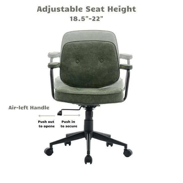 Alt view image 5 of 6 - Modern Armless Desk Chairs Set of 1, Swivel Computer Task Chair with Wheels and Armrests, PU Leather Adjustable Office Chair with Backrest for Home Base, Green
