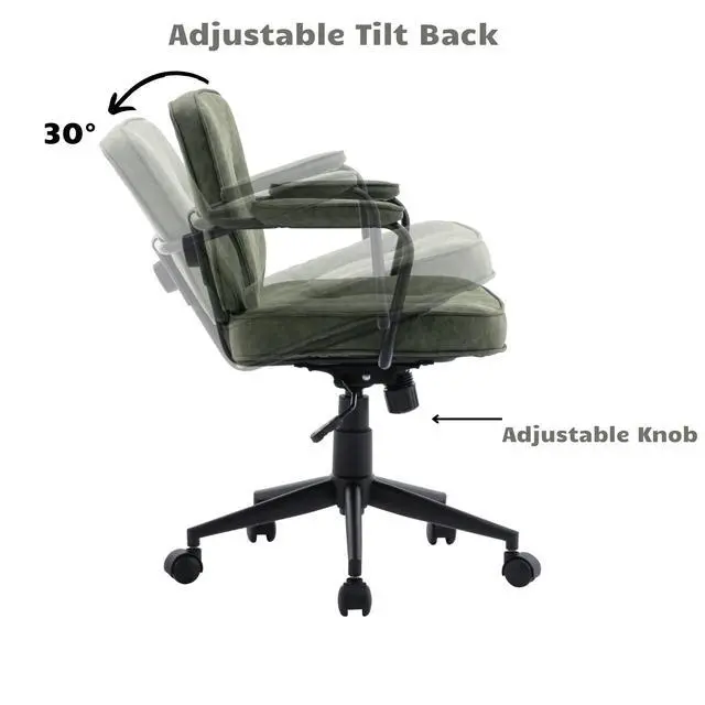 Alt view image 6 of 6 - Modern Armless Desk Chairs Set of 1, Swivel Computer Task Chair with Wheels and Armrests, PU Leather Adjustable Office Chair with Backrest for Home Base, Green