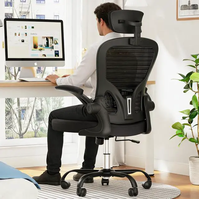 Main image of Ergonomic Office Chair, 300lbs High Back Breathable Mesh Desk Chair with Lumbar Support, Comfy Gaming Chair with Headrest and Flip-Up Arms, 360° Swivel Computer Task Chair for Home Office, Black