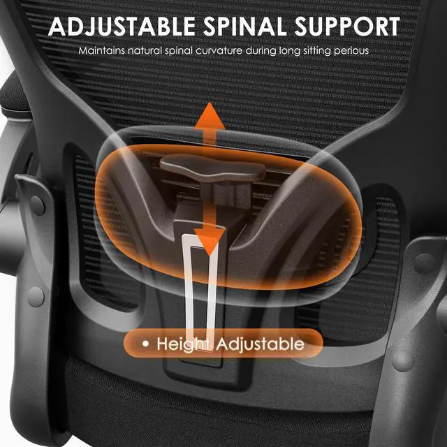 Alt view image 4 of 6 - Ergonomic Office Chair, 300lbs High Back Breathable Mesh Desk Chair with Lumbar Support, Comfy Gaming Chair with Headrest and Flip-Up Arms, 360° Swivel Computer Task Chair for Home Office, Black