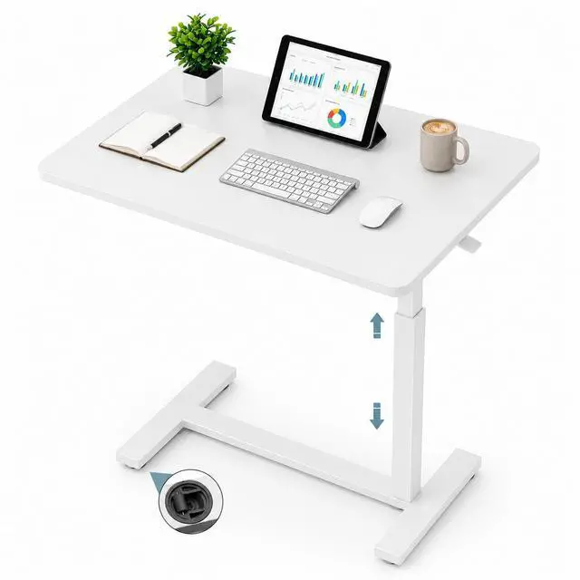 Main image of Mobile Small Standing Desk with Hidden Wheels, Portable Rolling Laptop Desk, Rolling Computer Cart Movable, Adjustable Height Computer Workstations, for Home, Office, White