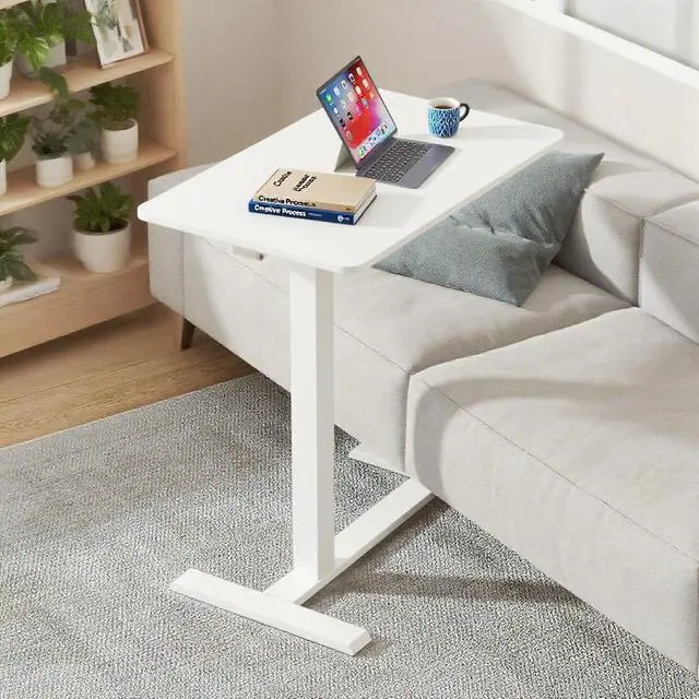 Alt view image 2 of 6 - Mobile Small Standing Desk with Hidden Wheels, Portable Rolling Laptop Desk, Rolling Computer Cart Movable, Adjustable Height Computer Workstations, for Home, Office, White