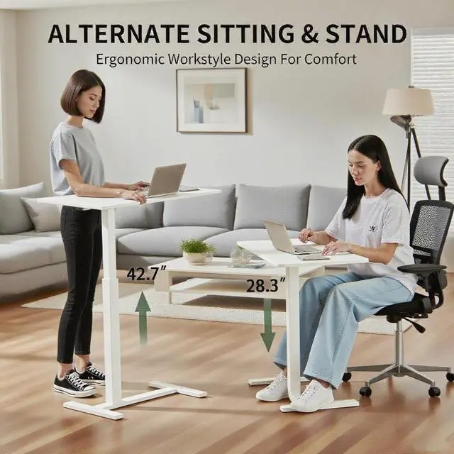 Alt view image 3 of 6 - Mobile Small Standing Desk with Hidden Wheels, Portable Rolling Laptop Desk, Rolling Computer Cart Movable, Adjustable Height Computer Workstations, for Home, Office, White