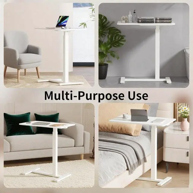 Alt view image 6 of 6 - Mobile Small Standing Desk with Hidden Wheels, Portable Rolling Laptop Desk, Rolling Computer Cart Movable, Adjustable Height Computer Workstations, for Home, Office, White