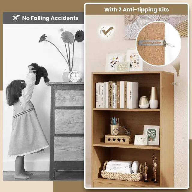 Alt view image 6 of 6 - 4-Tier Bookcase with Drawer, Wooden Cube Storage Organizer, Modern Display Shelf, Small Bookshelf for Small Spaces, 42.5" Tall Book Shelf for Classroom, Kid's Room, Bedroom (Natural)