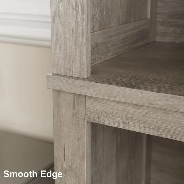 Alt view image 4 of 6 - 71 in Tall Bookcase w/Adjustable Shelves & 31.5 in Width, 5 Tier Farmhouse Bookshelf with Wooden Legs, Rustic Vintage Book Shelf for Living Room Office Library (Gray, Wide)