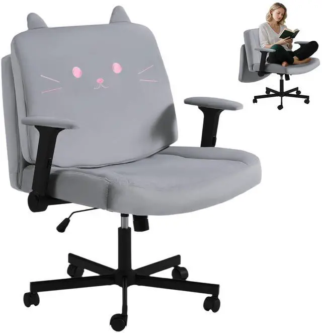 Main image of Criss Cross Chair with Arms and Castors, Plus Size Cross Legged Office Chair with Extra Wide Seat&Flexible Back Cushion, Cute Comfy Desk Chairs for Home Office, Vanity, Gaming,Reading(Gray)