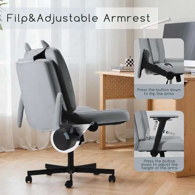 Alt view image 4 of 6 - Criss Cross Chair with Arms and Castors, Plus Size Cross Legged Office Chair with Extra Wide Seat&Flexible Back Cushion, Cute Comfy Desk Chairs for Home Office, Vanity, Gaming,Reading(Gray)