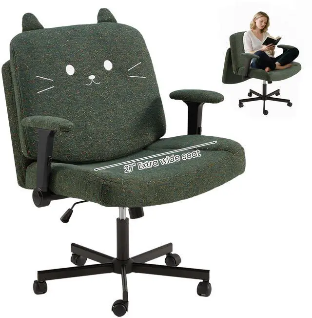 Main image of Criss Cross Chair with Arms and Castors,Plus Size Cross Legged Office Chair with Extra Wide Seat&Flexible Back Cushion,Cute Comfy Desk Chairs for Home Office,Vanity,Reading(Christmas Green)