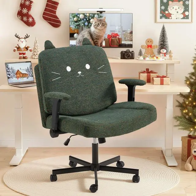 Alt view image 2 of 6 - Criss Cross Chair with Arms and Castors,Plus Size Cross Legged Office Chair with Extra Wide Seat&Flexible Back Cushion,Cute Comfy Desk Chairs for Home Office,Vanity,Reading(Christmas Green)
