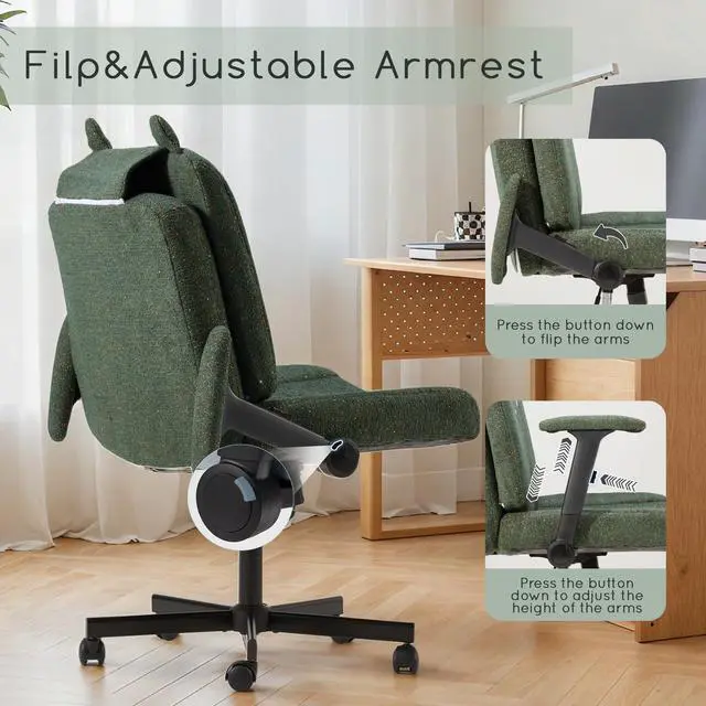 Alt view image 4 of 6 - Criss Cross Chair with Arms and Castors,Plus Size Cross Legged Office Chair with Extra Wide Seat&Flexible Back Cushion,Cute Comfy Desk Chairs for Home Office,Vanity,Reading(Christmas Green)