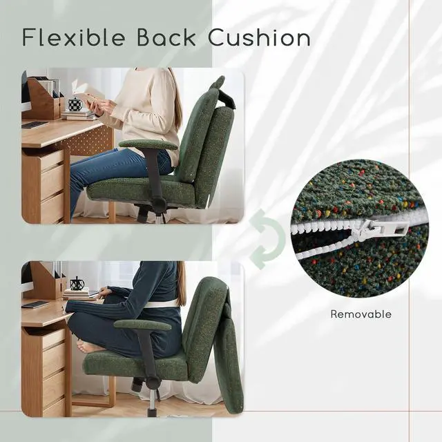 Alt view image 6 of 6 - Criss Cross Chair with Arms and Castors,Plus Size Cross Legged Office Chair with Extra Wide Seat&Flexible Back Cushion,Cute Comfy Desk Chairs for Home Office,Vanity,Reading(Christmas Green)