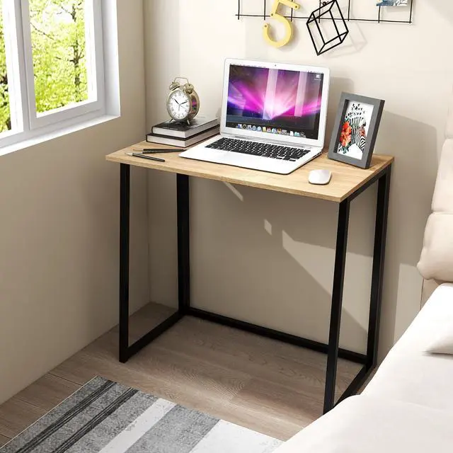 Alt view image 2 of 6 - Folding Computer Desk, 31 Foldable Drop Leaf Laptop Desk, Writing Desk Study Desk for Small Space, Compact Computer Workstation for Home Office, No Assembly Required (Natural)