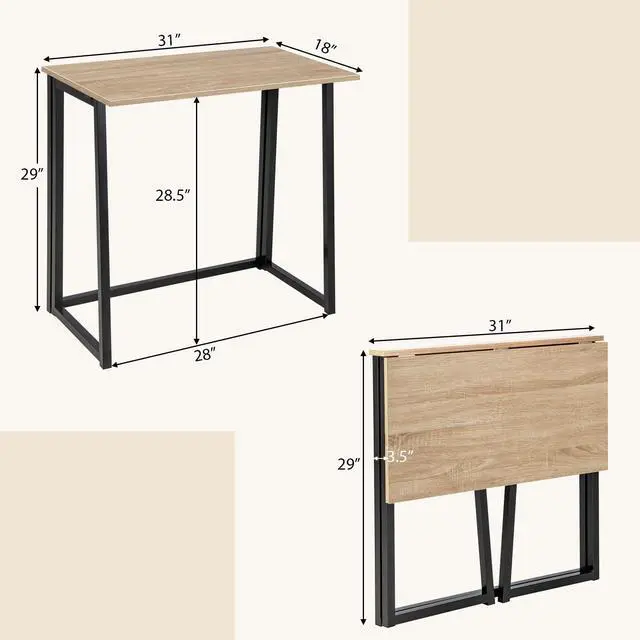 Alt view image 3 of 6 - Folding Computer Desk, 31 Foldable Drop Leaf Laptop Desk, Writing Desk Study Desk for Small Space, Compact Computer Workstation for Home Office, No Assembly Required (Natural)