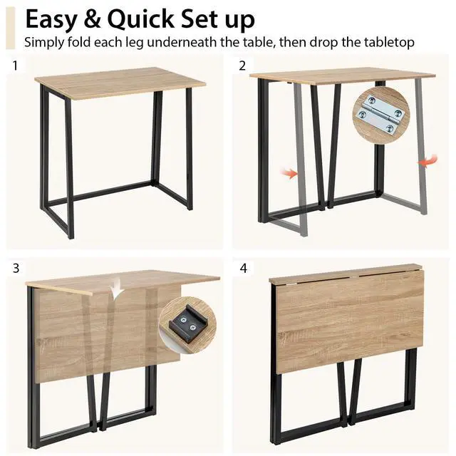 Alt view image 5 of 6 - Folding Computer Desk, 31 Foldable Drop Leaf Laptop Desk, Writing Desk Study Desk for Small Space, Compact Computer Workstation for Home Office, No Assembly Required (Natural)